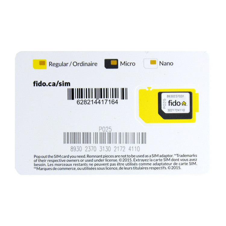 Carte Multi SIM prépayée Fido Mobile CANADA 4G LTE Carte Multi SIM prépayée Fido Mobile CANADA 4G LTE